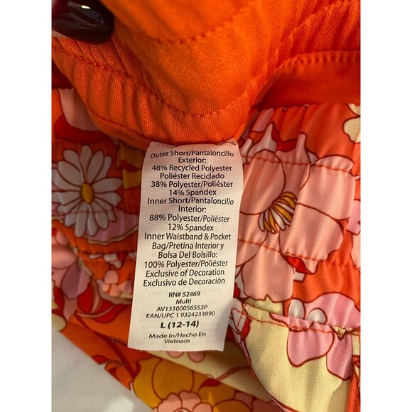 Avia Womens Running Shorts Size Large Orange Floral Print Double Layer W/Pocket - Picture 9 of 12